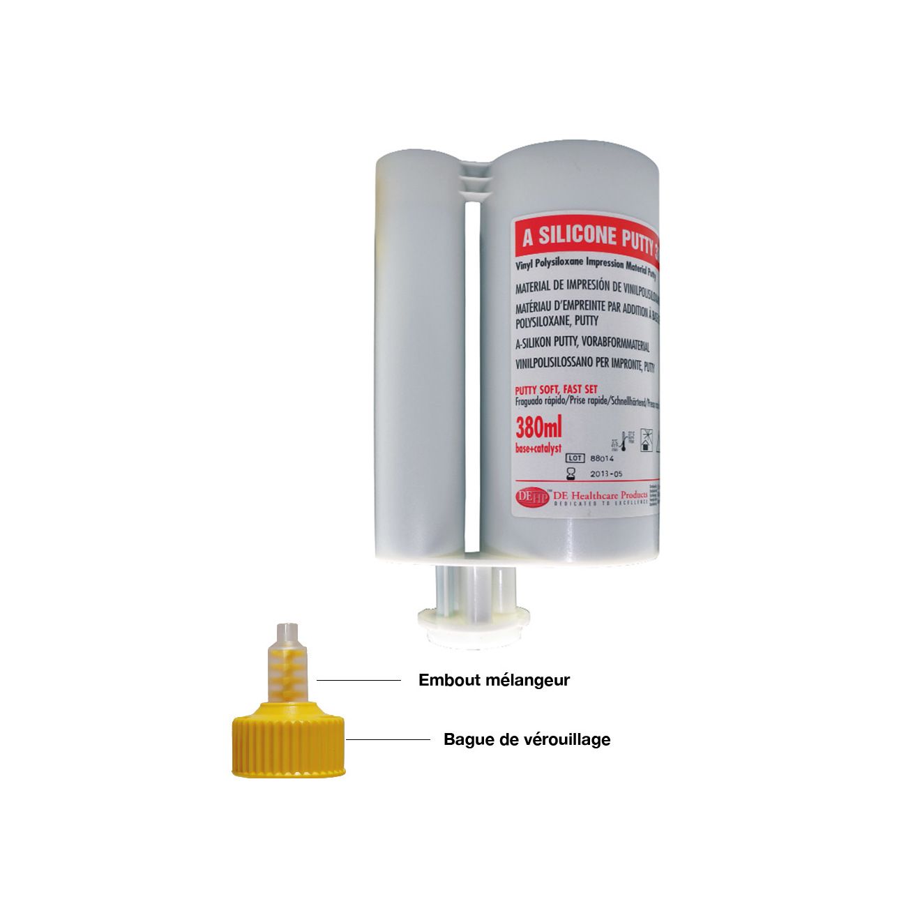 A Silicone 380 Putty regular set – 2 x 380 ml, 2 bayonet rings, 20 dynamic mixers