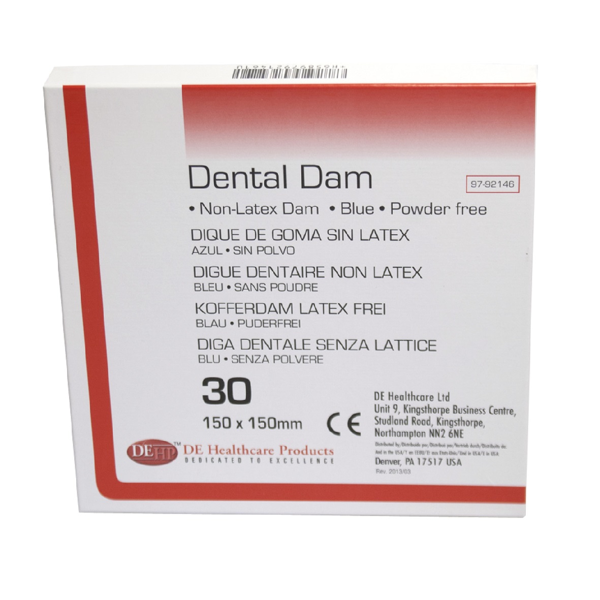 DEhp Dental Dam Non Latex 15x15cmx 0.5mm 30pk